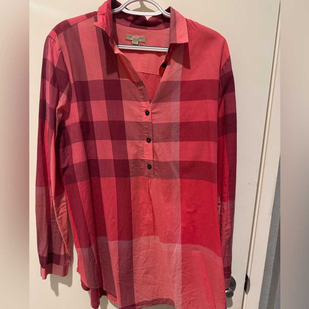 Women’s Burberry BRIT nova check long sleeve cotton half buttonn shirt XL
